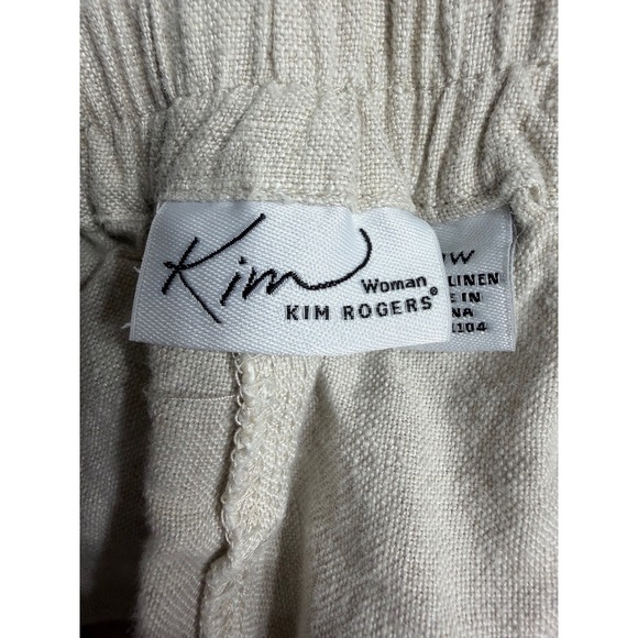 Kim Rogers Woman's 100% Linen Pants 18W Oatmeal Beige Wide Leg High Rise Relaxed - Picture 3 of 5